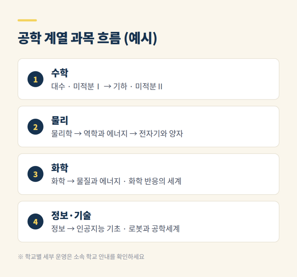 공학 계열 수학 과학 정보 선택과목 흐름도