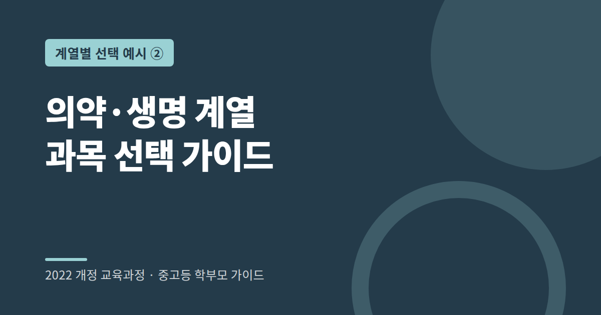 의약 생명 계열 희망 학생의 고등학교 선택과목 예시