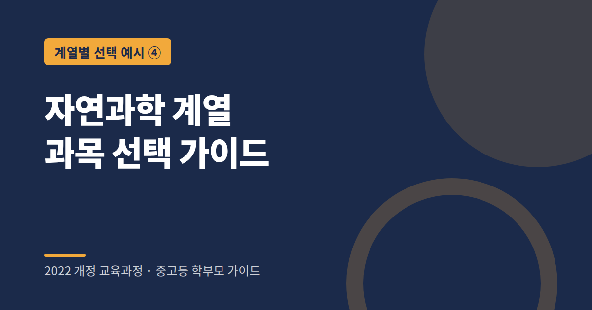 자연과학 계열 희망 학생의 고등학교 선택과목 예시