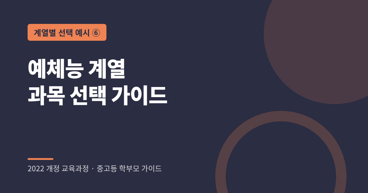 예체능 계열 희망 학생의 고등학교 선택과목 예시